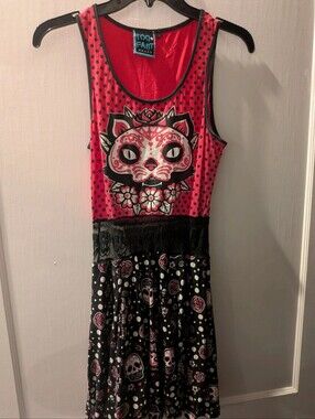 Too Fast Cat Sugar Skull Pink Dress